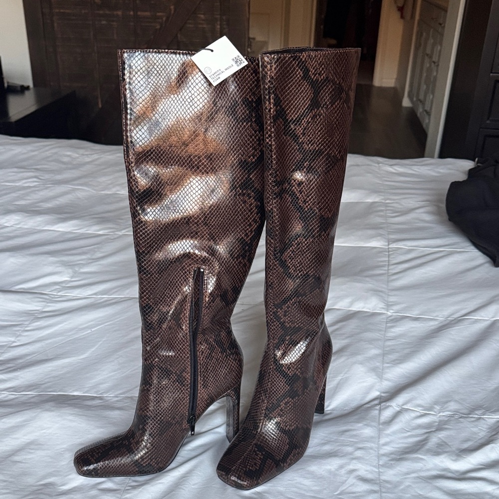 Zara Brown Over the Knee Snakeskin Boots: Size 5